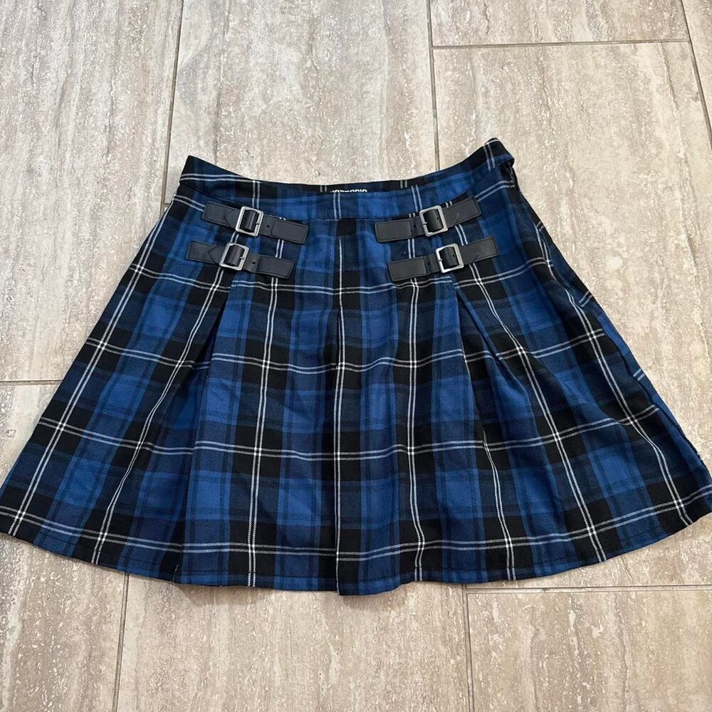 Hot Topic Gothic Punk Mini skater Skirt Plaid tartan blue black Size Small emo